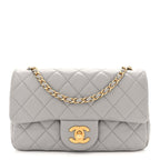 Lambskin Quilted Mini Rectangular Pearl Crush Flap Grey