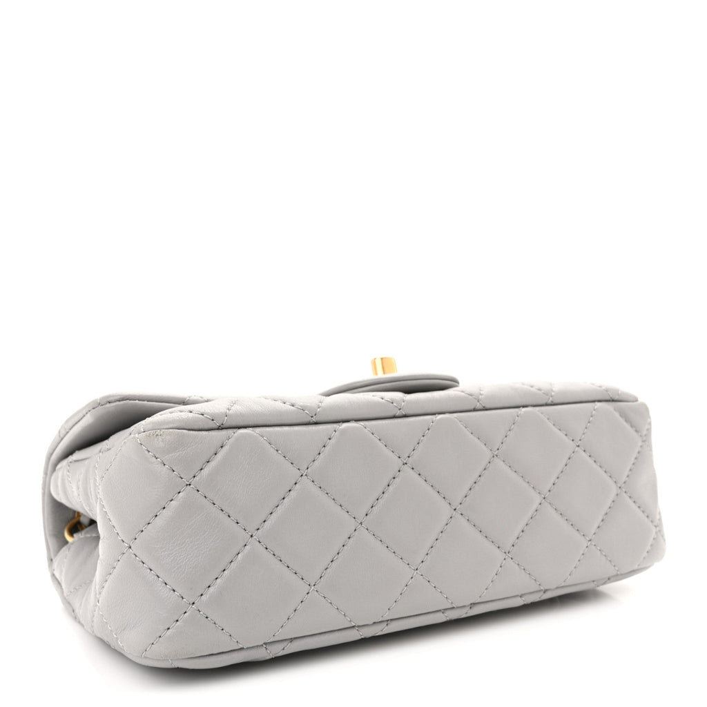 Lambskin Quilted Mini Rectangular Pearl Crush Flap Grey