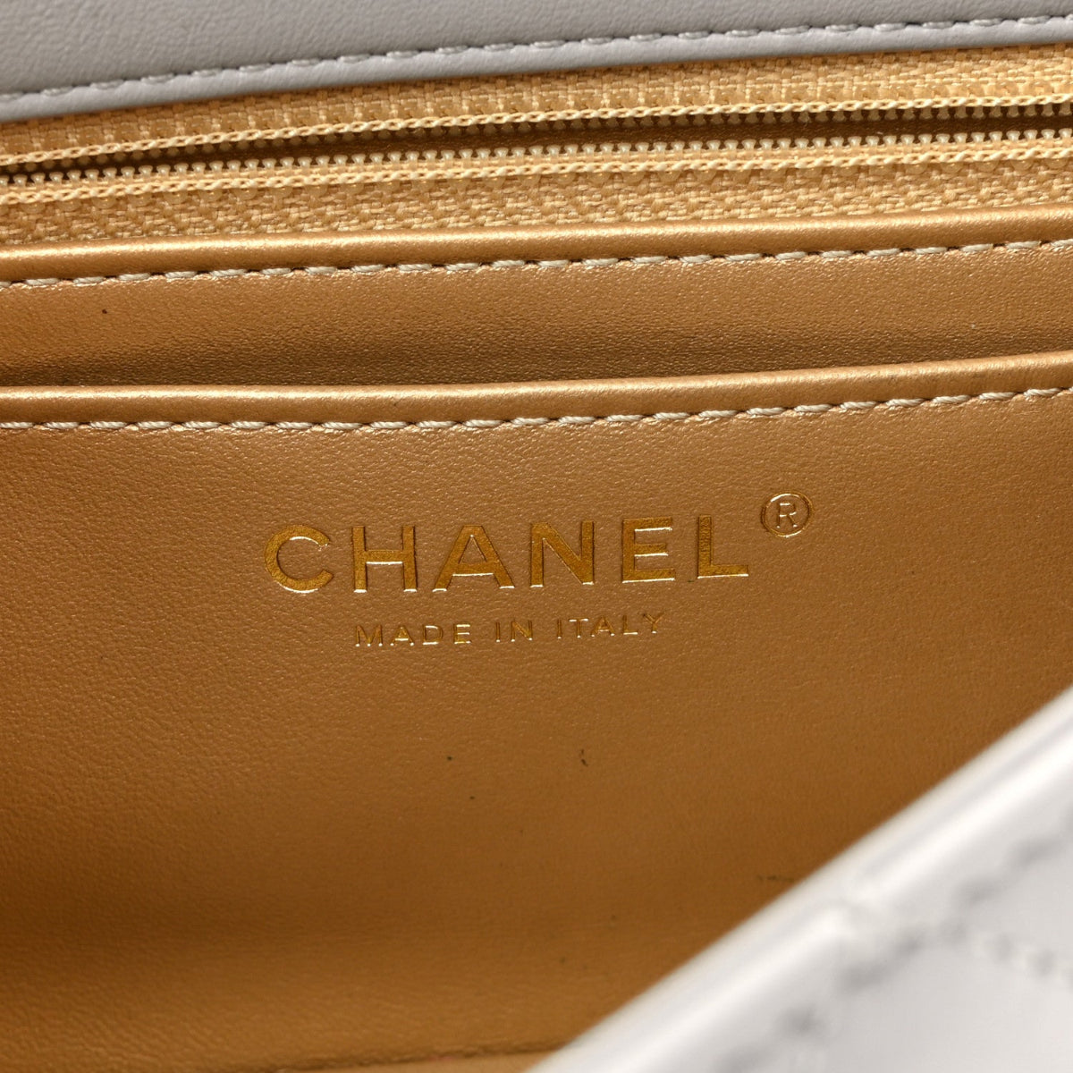 Lambskin Quilted Mini Rectangular Pearl Crush Flap Grey