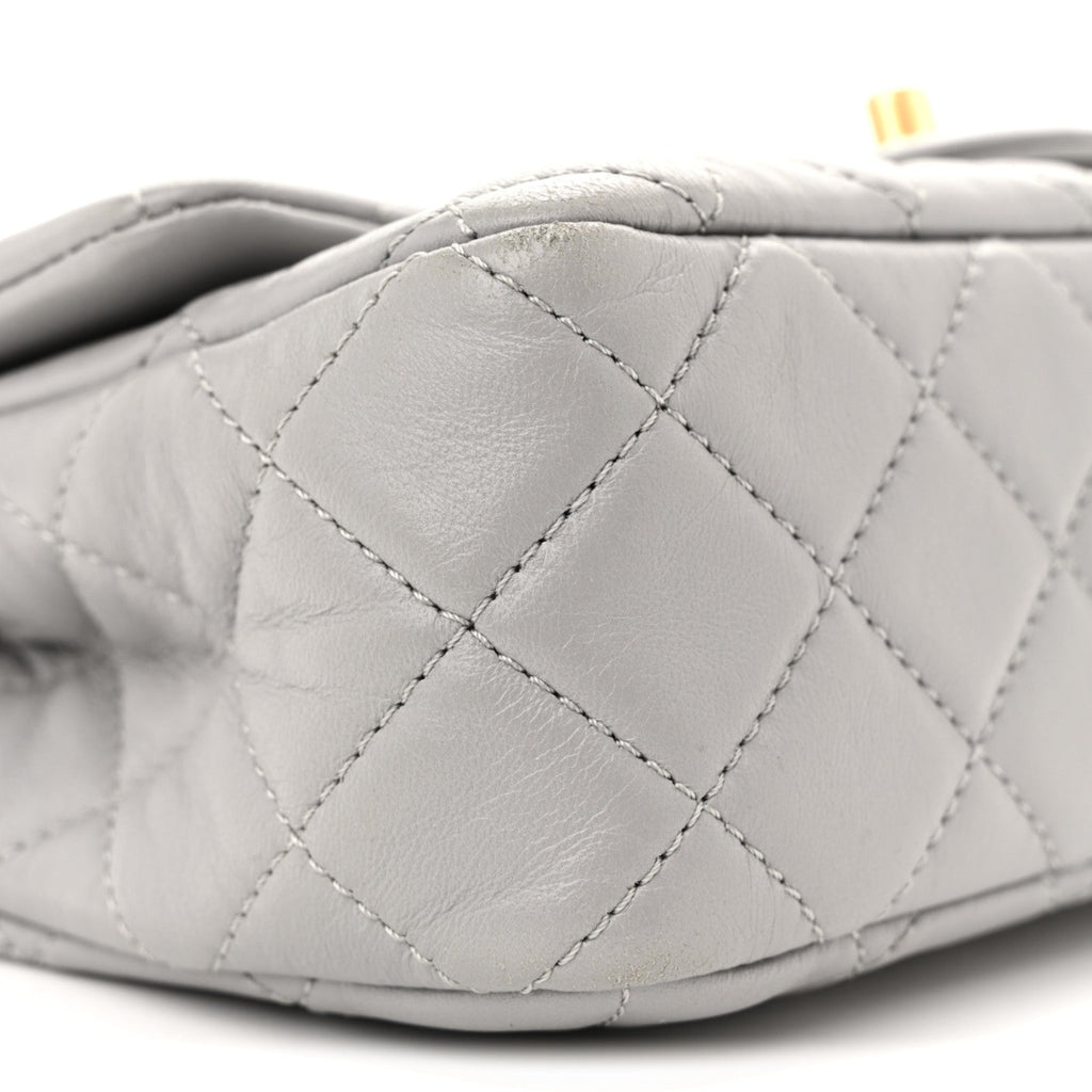 Lambskin Quilted Mini Rectangular Pearl Crush Flap Grey