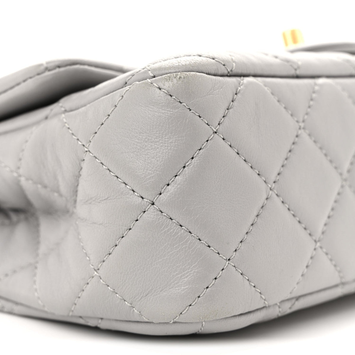 Lambskin Quilted Mini Rectangular Pearl Crush Flap Grey