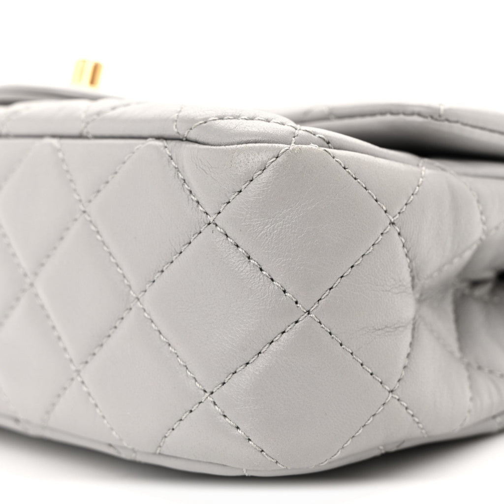Lambskin Quilted Mini Rectangular Pearl Crush Flap Grey