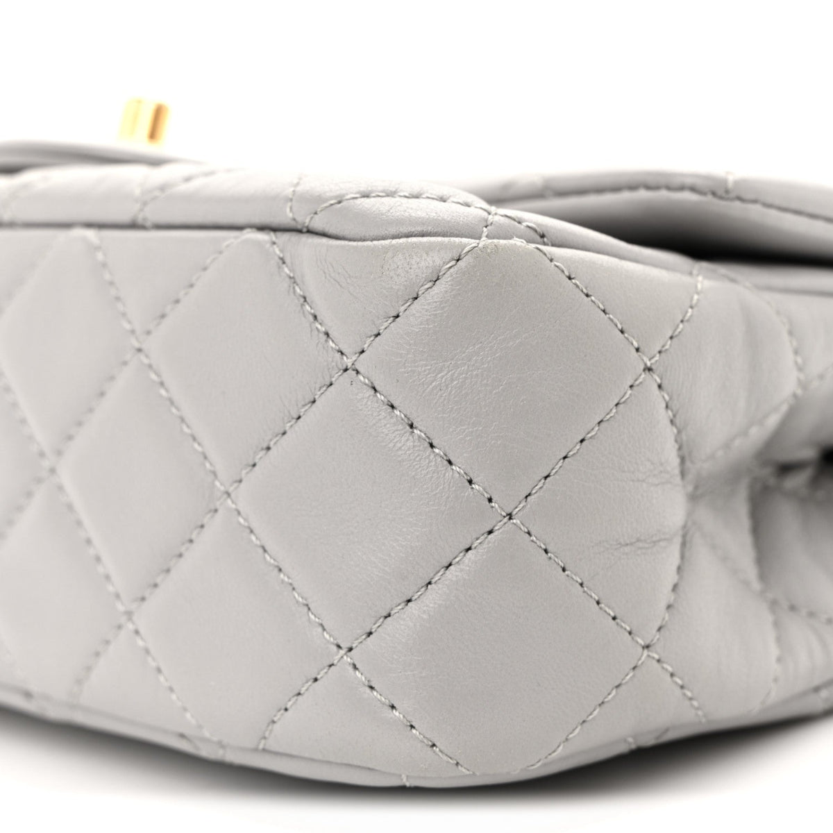 Lambskin Quilted Mini Rectangular Pearl Crush Flap Grey