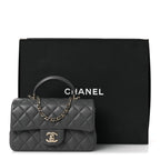 Lambskin Quilted Mini Top Handle Rectangular Flap Dark Grey