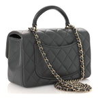 Lambskin Quilted Mini Top Handle Rectangular Flap Dark Grey