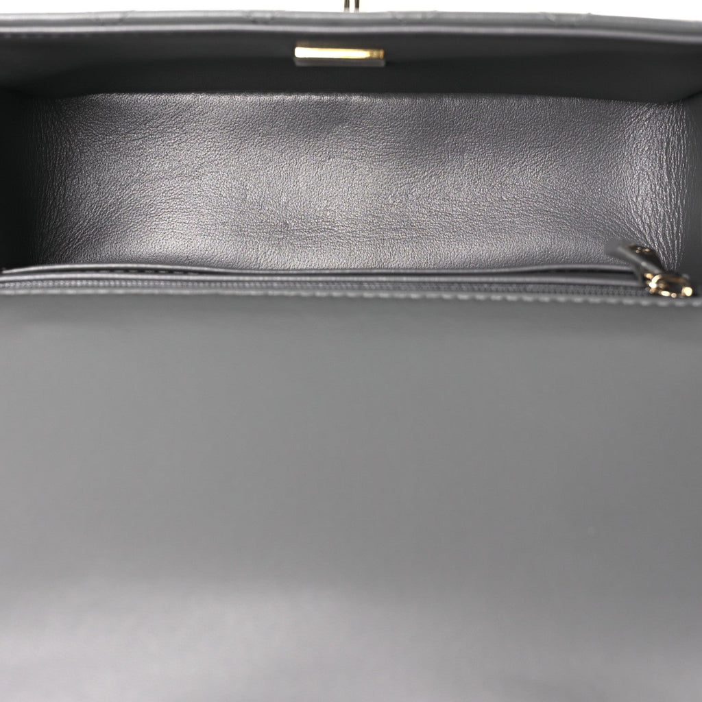 Lambskin Quilted Mini Top Handle Rectangular Flap Dark Grey