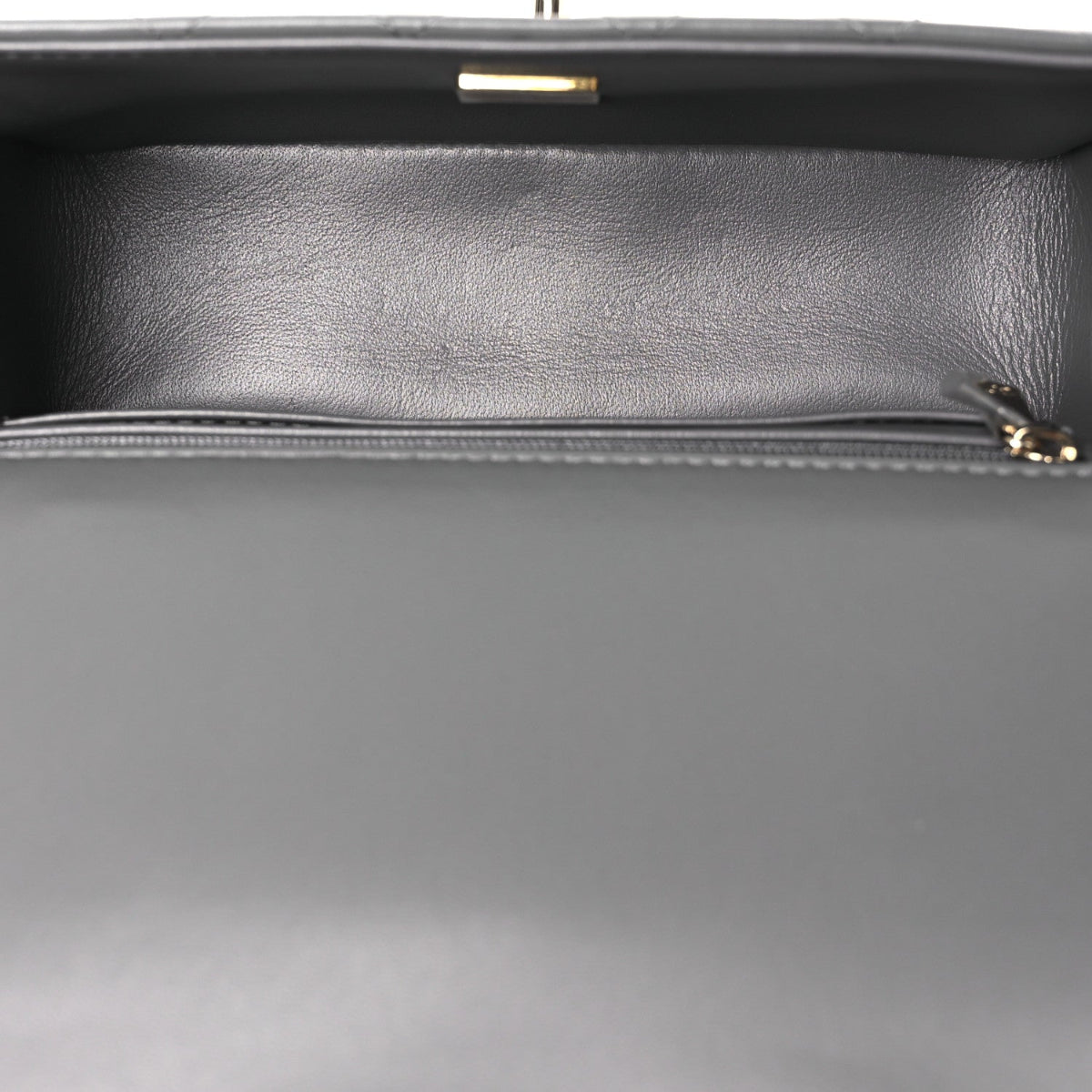 Lambskin Quilted Mini Top Handle Rectangular Flap Dark Grey