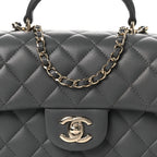 Lambskin Quilted Mini Top Handle Rectangular Flap Dark Grey