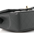 Lambskin Quilted Mini Top Handle Rectangular Flap Dark Grey
