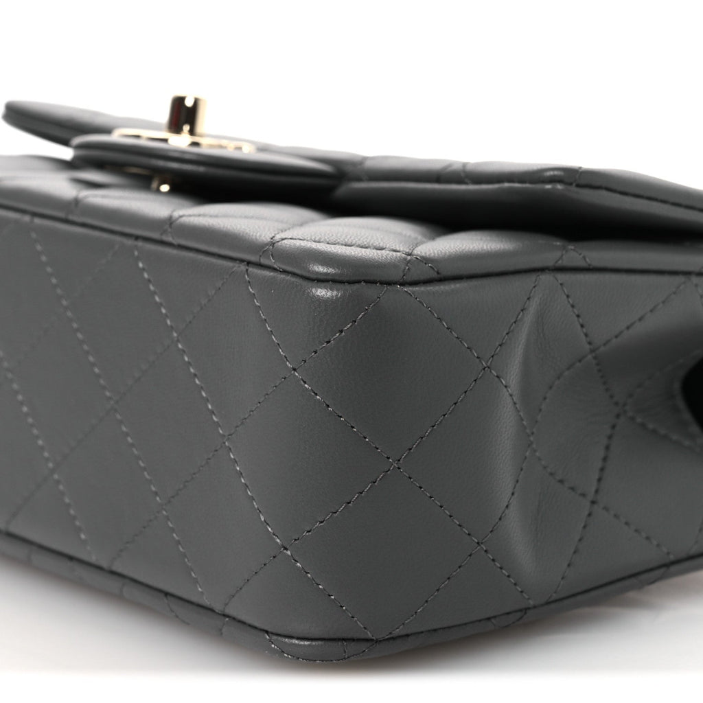 Lambskin Quilted Mini Top Handle Rectangular Flap Dark Grey