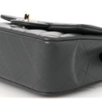 Lambskin Quilted Mini Top Handle Rectangular Flap Dark Grey