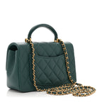 Lambskin Quilted Mini Top Handle Rectangular Flap Green
