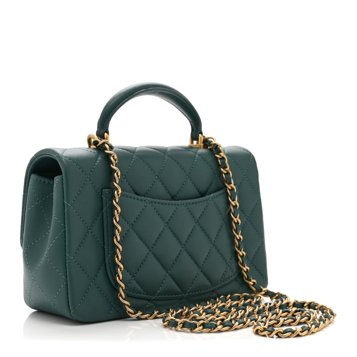 Lambskin Quilted Mini Top Handle Rectangular Flap Green