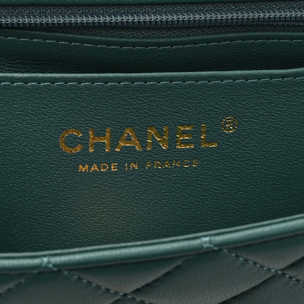 Lambskin Quilted Mini Top Handle Rectangular Flap Green