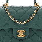 Lambskin Quilted Mini Top Handle Rectangular Flap Green