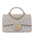Lambskin Quilted Mini Top Handle Rectangular Flap Grey