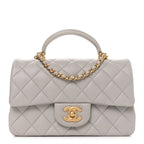 Lambskin Quilted Mini Top Handle Rectangular Flap Grey