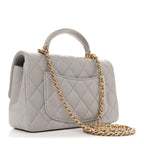 Lambskin Quilted Mini Top Handle Rectangular Flap Grey