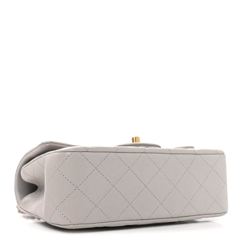 Lambskin Quilted Mini Top Handle Rectangular Flap Grey