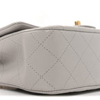 Lambskin Quilted Mini Top Handle Rectangular Flap Grey
