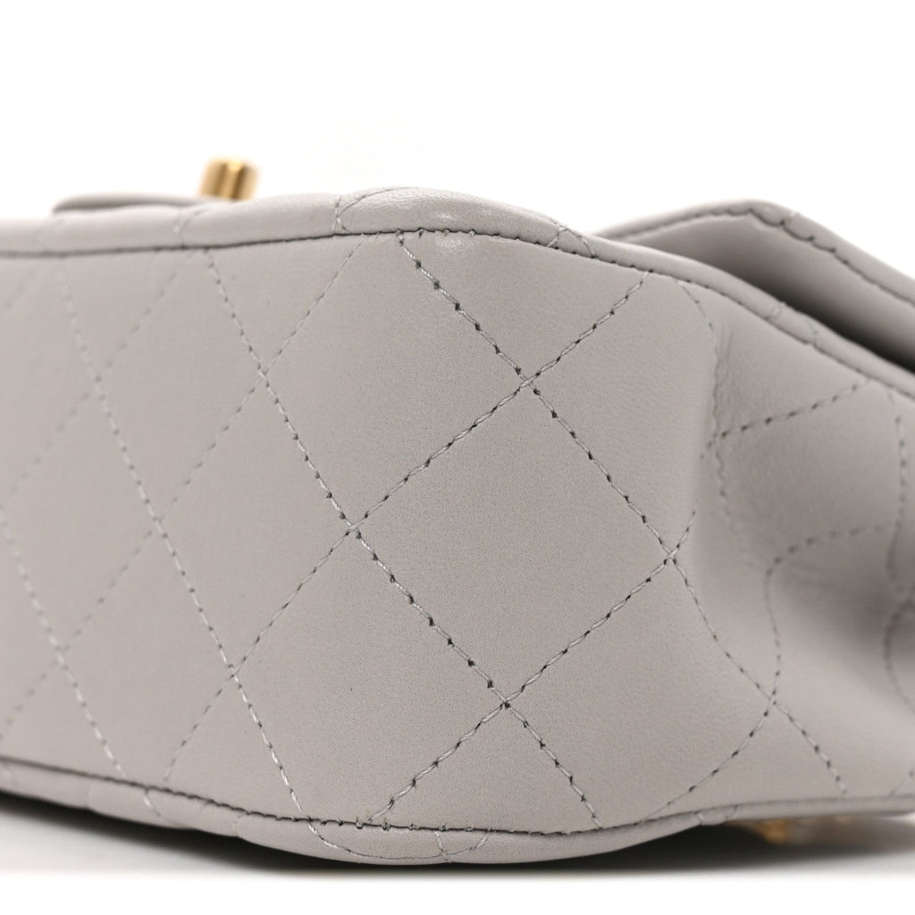 Lambskin Quilted Mini Top Handle Rectangular Flap Grey