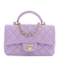 Lambskin Quilted Mini Top Handle Rectangular Flap Light Purple