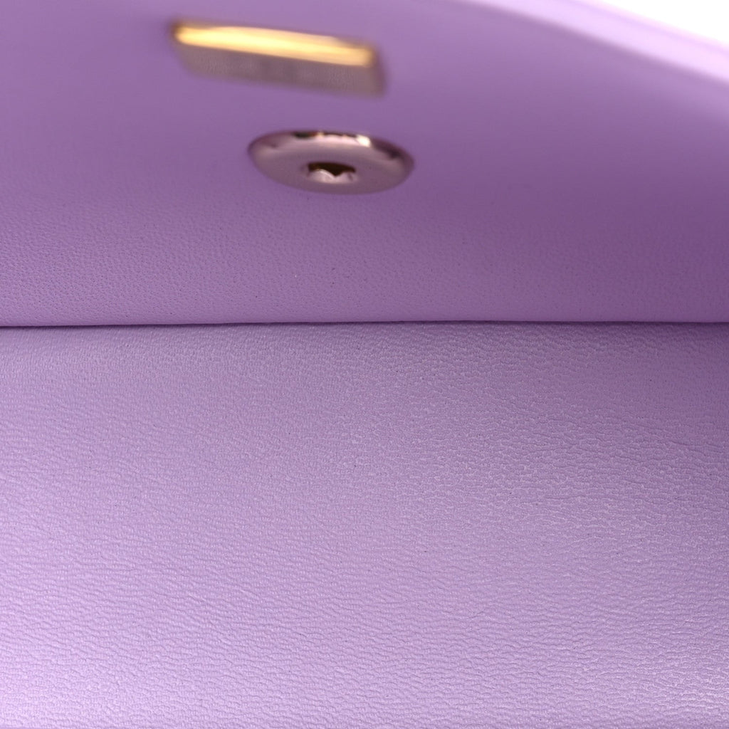 Lambskin Quilted Mini Top Handle Rectangular Flap Light Purple