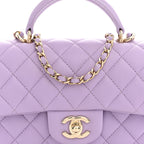 Lambskin Quilted Mini Top Handle Rectangular Flap Light Purple