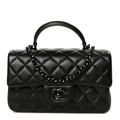 Lambskin Quilted Mini Top Handle Rectangular Flap So Black