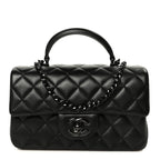 Lambskin Quilted Mini Top Handle Rectangular Flap So Black
