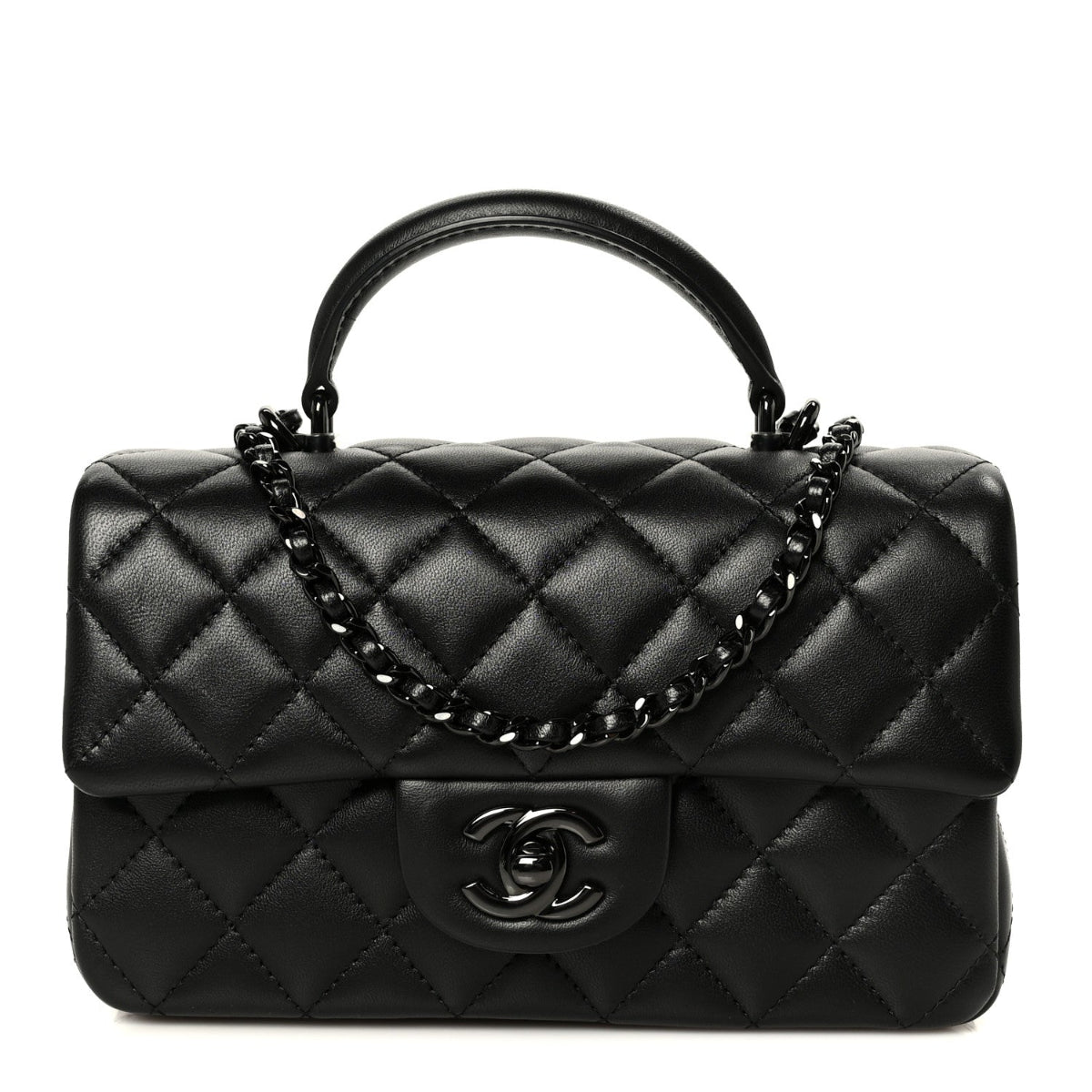 Lambskin Quilted Mini Top Handle Rectangular Flap So Black