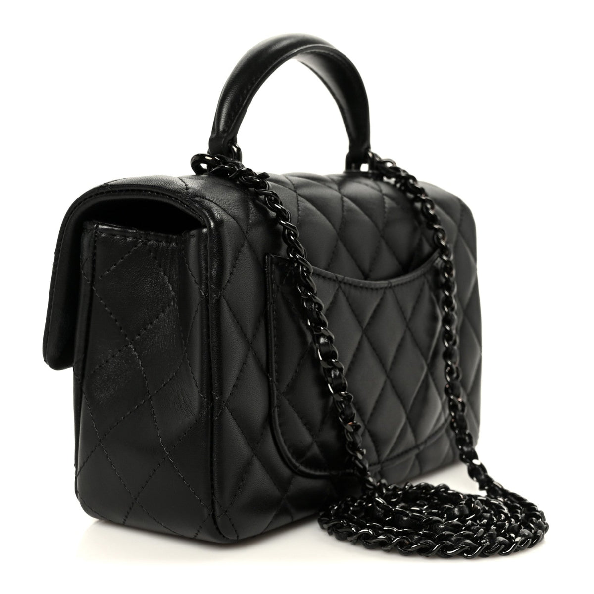 Lambskin Quilted Mini Top Handle Rectangular Flap So Black