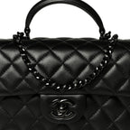 Lambskin Quilted Mini Top Handle Rectangular Flap So Black