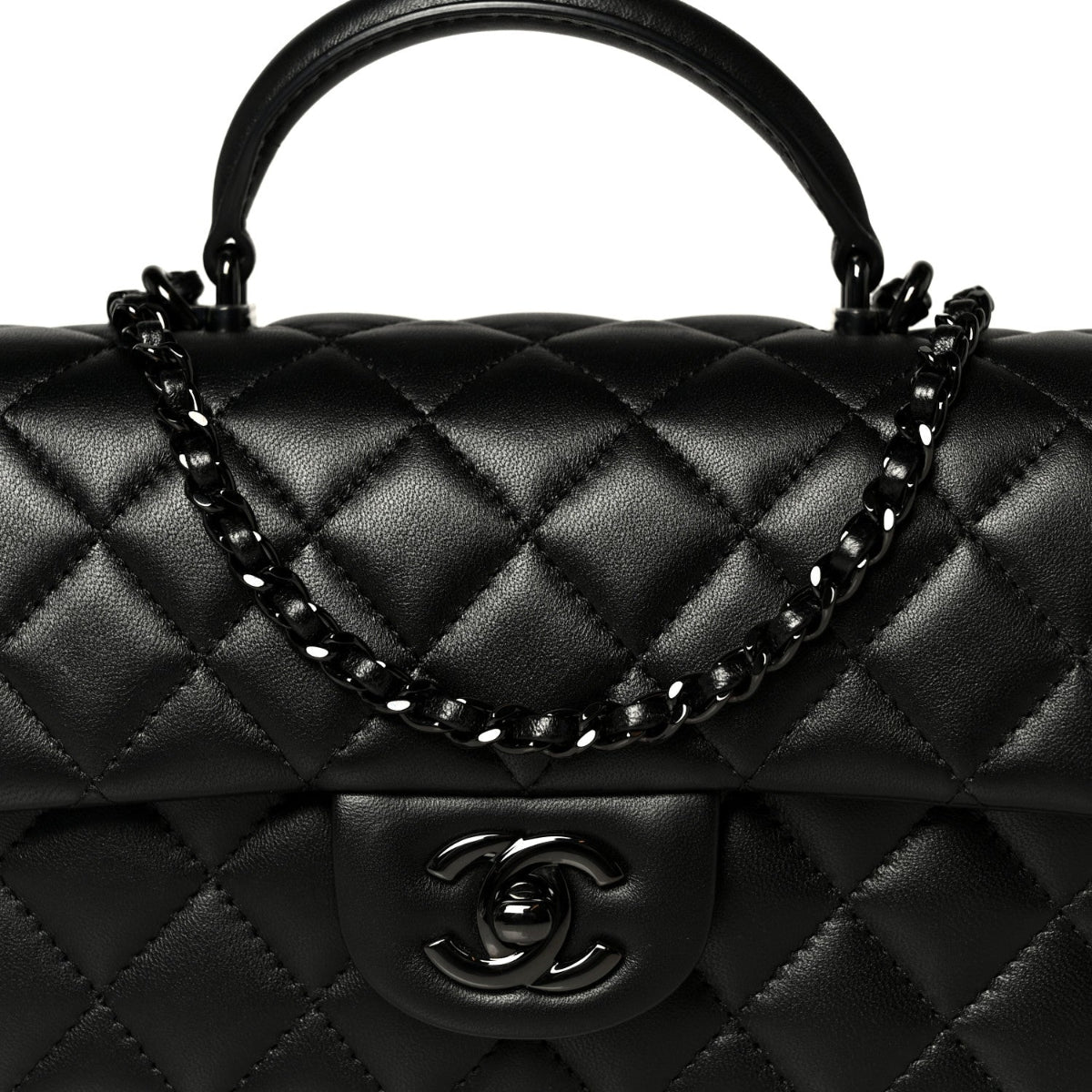 Lambskin Quilted Mini Top Handle Rectangular Flap So Black