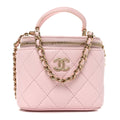 Lambskin Quilted Mini Top Handle Vanity Case With Chain Light Pink