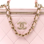 Lambskin Quilted Mini Top Handle Vanity Case With Chain Light Pink