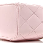 Lambskin Quilted Mini Top Handle Vanity Case With Chain Light Pink