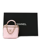 Lambskin Quilted Mini Top Handle Vanity Case With Chain Light Pink