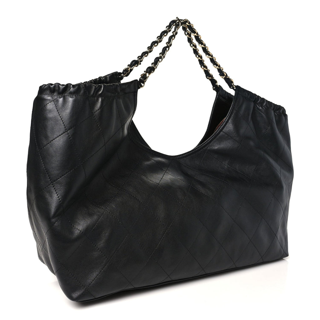 Lambskin Quilted Neo Cabas Shopping Tote Black