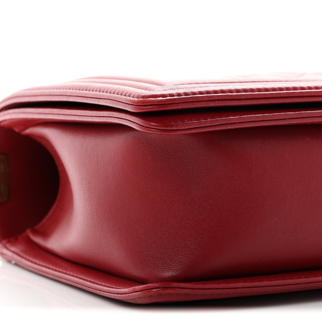 Lambskin Quilted New Medium Boy Flap Dark Red