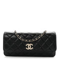 Lambskin Quilted Pearl CC Flap Clutch Black