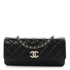 Lambskin Quilted Pearl CC Flap Clutch Black