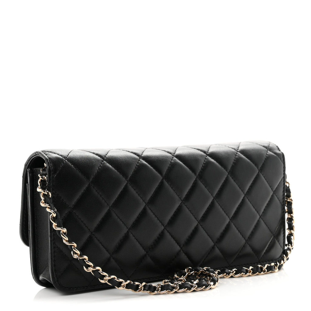 Lambskin Quilted Pearl CC Flap Clutch Black