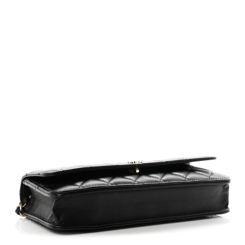 Lambskin Quilted Pearl CC Flap Clutch Black