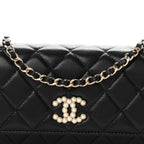 Lambskin Quilted Pearl CC Flap Clutch Black