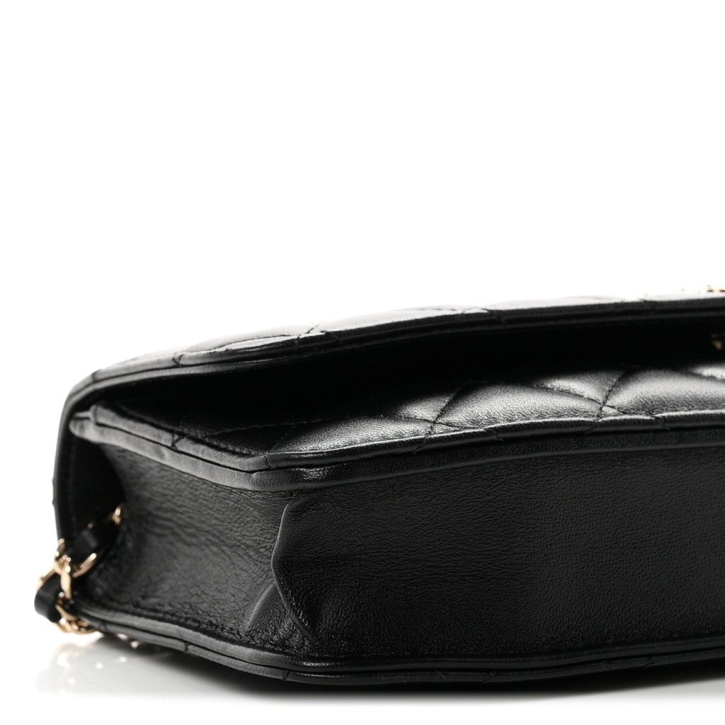 Lambskin Quilted Pearl CC Flap Clutch Black