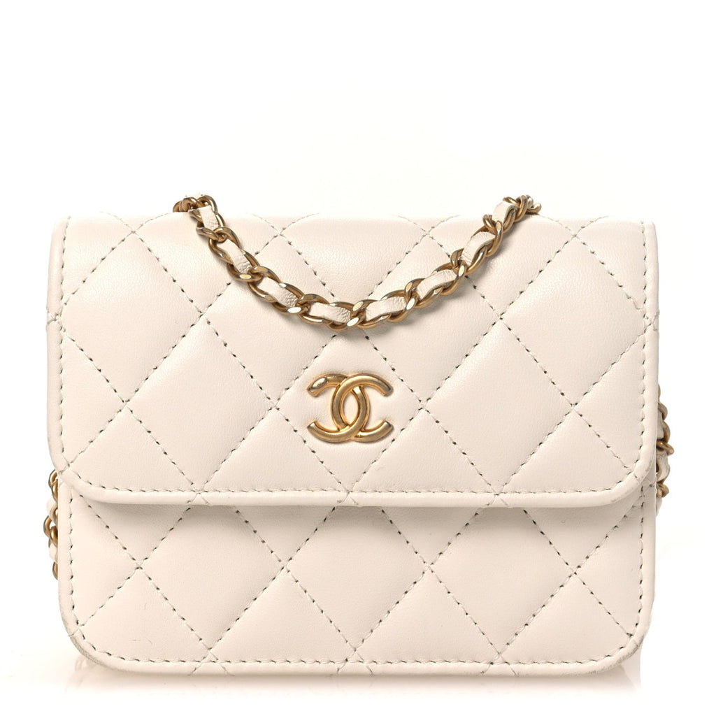 Lambskin Quilted Pearl Crush Clutch With Chain White