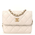Lambskin Quilted Pearl Crush Clutch With Chain White