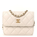 Lambskin Quilted Pearl Crush Clutch With Chain White