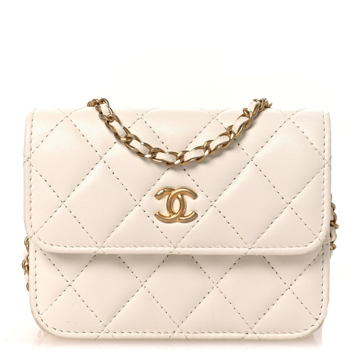 Lambskin Quilted Pearl Crush Clutch With Chain White
